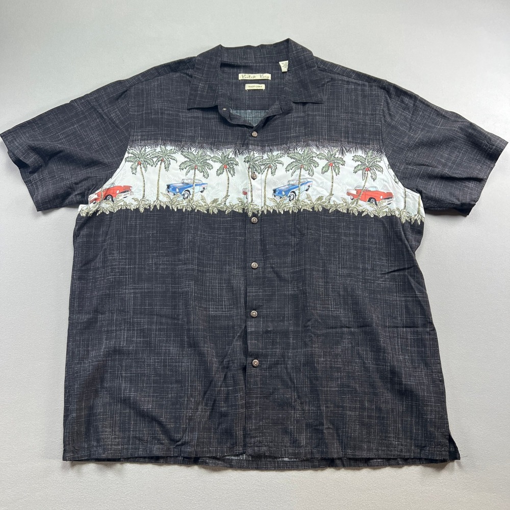 Batik Bay Hawaiian Shirt Men Extra Large Charcoal Gray Car Palm Tree Beach Wear
